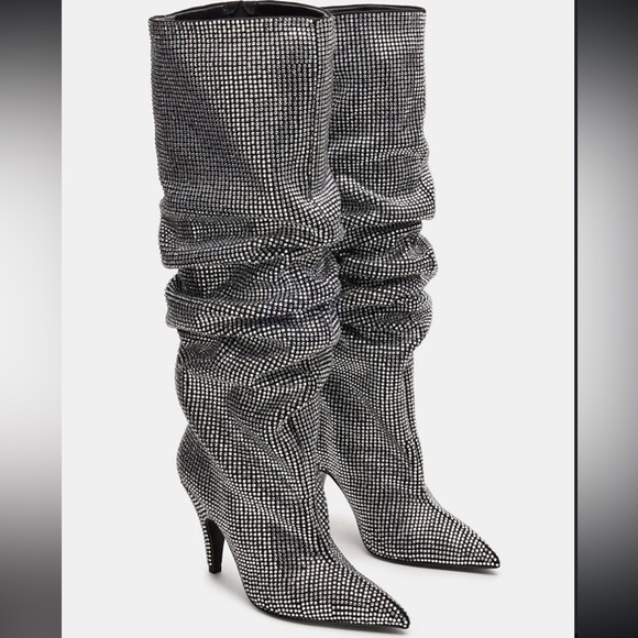 Steve Madden Silver Rhinestone Heeled Boots - Picture 3 of 9